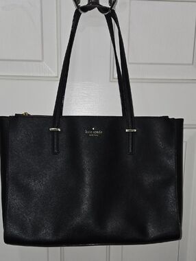 Kate Spade Black Leather Tote 10.5" X 14"